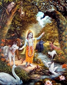 krishna in forest with animals